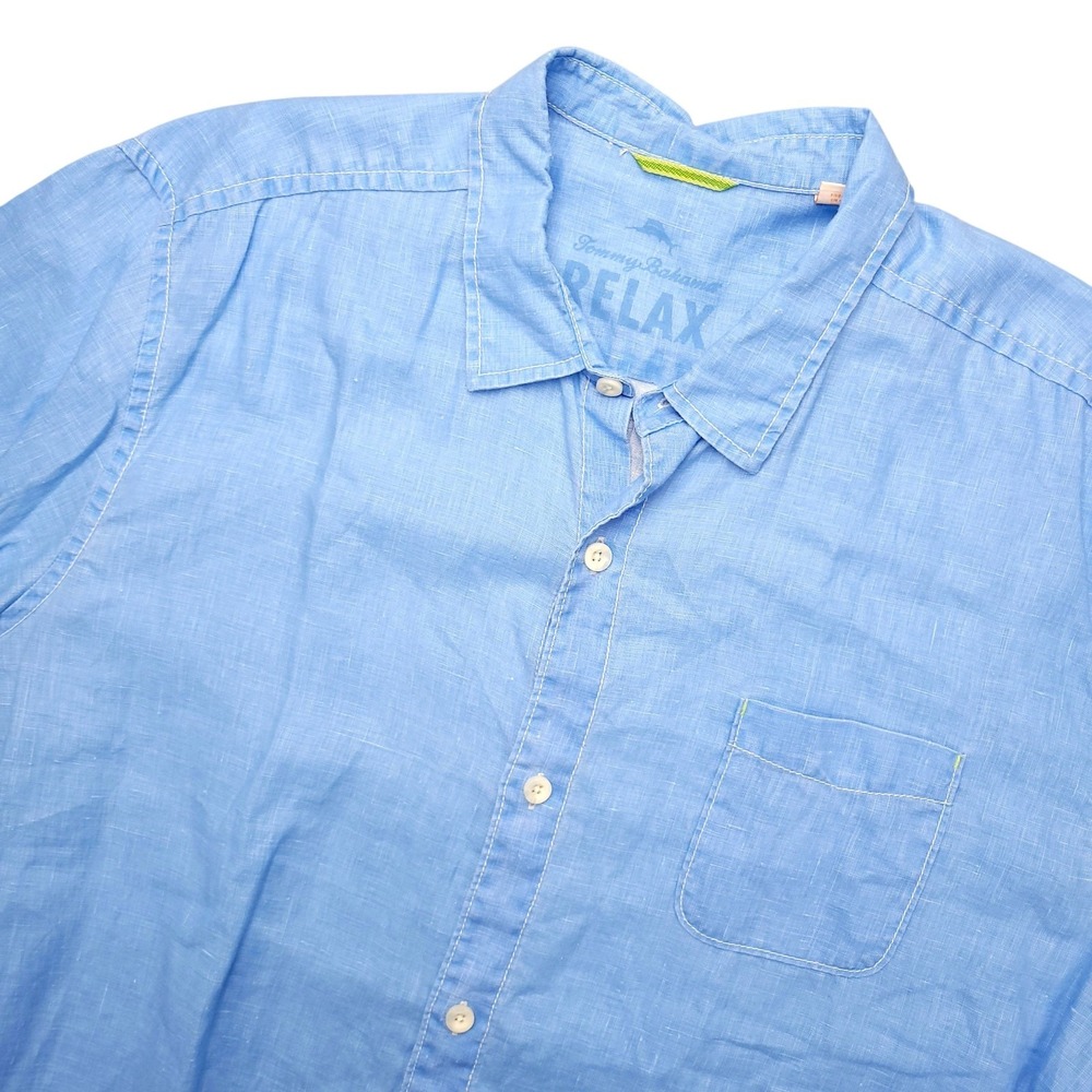 Tommy Bahama Relax Shirt Mens 2XL‎ Blue Solid Short Sleeve Linen Button Up